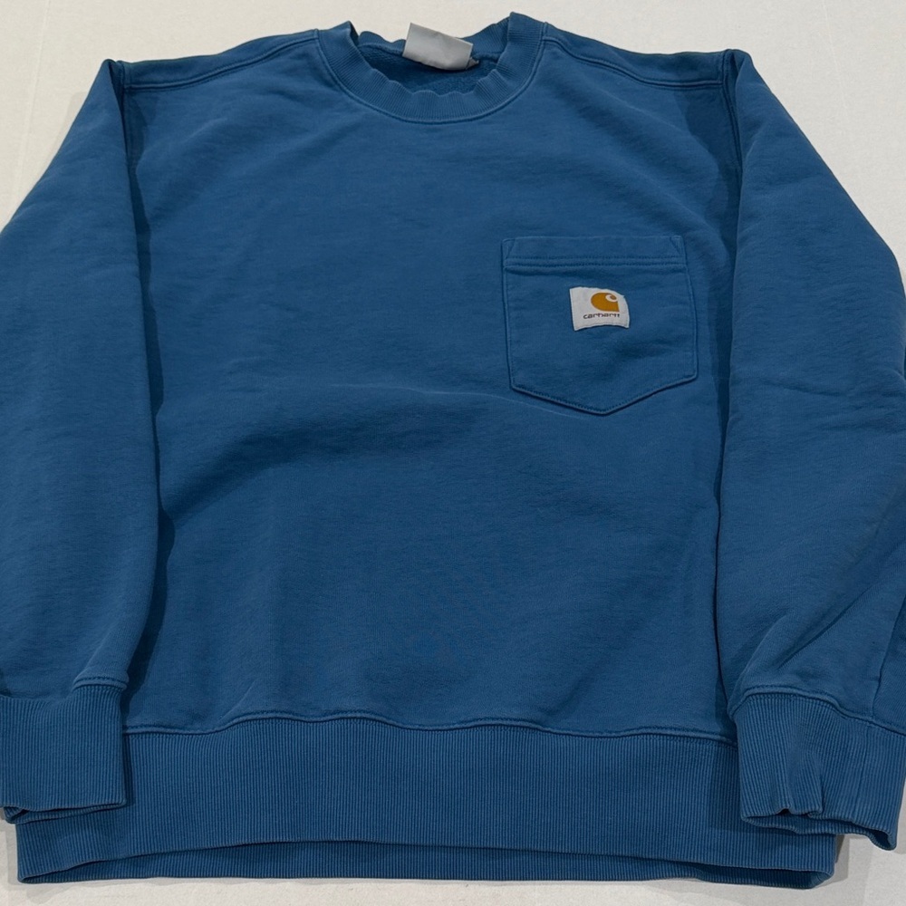 Carhartt Men's Wip pocket crewneck sweatshirt in popsicle storm blue size M